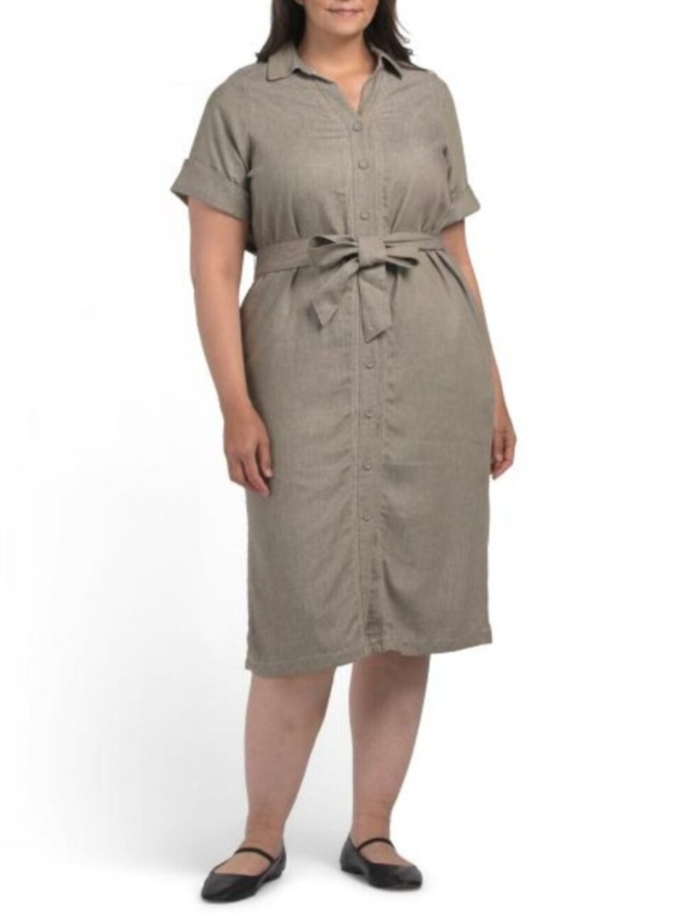 JANE & DELANCEY Plus Linen Blend Tie Waist Dress